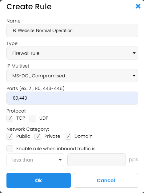 Firewall Rule for Website under Normal Operation conditions