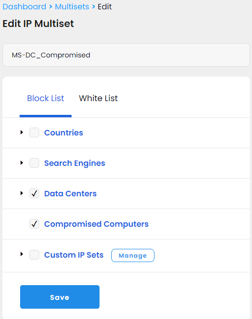 IP set Datacenters and Compromized computers