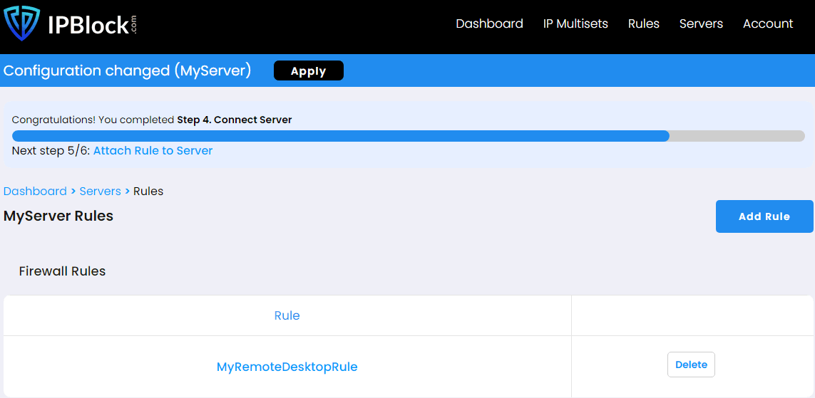 Add Firewall Rule to Server Completed