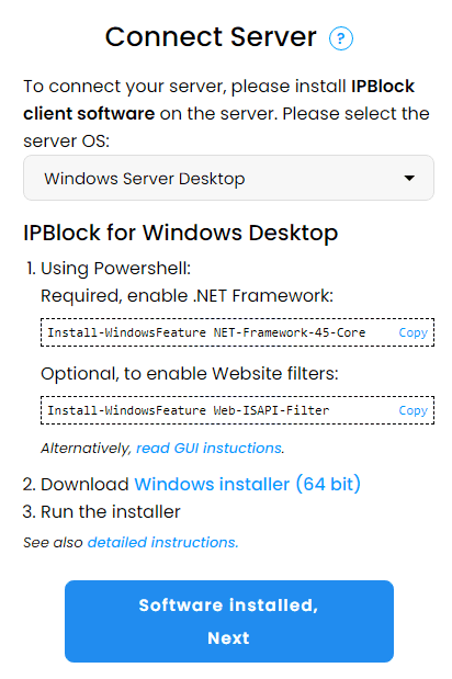 Server connection instructions